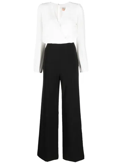 Twinset Two-tone Straight-leg Jumpsuit In Black