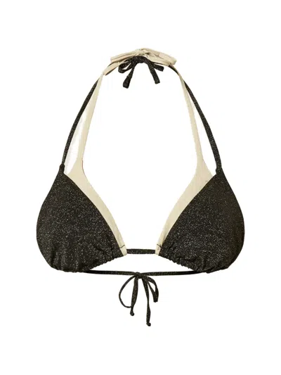 Twinset Two-tone Triangle Bikini Top In Black