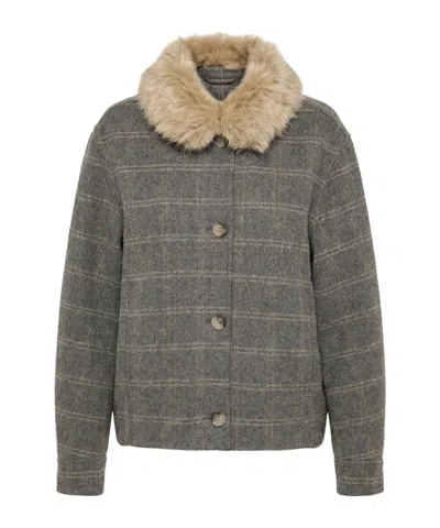 Twinset Two-tone Plaid Coat In Gray