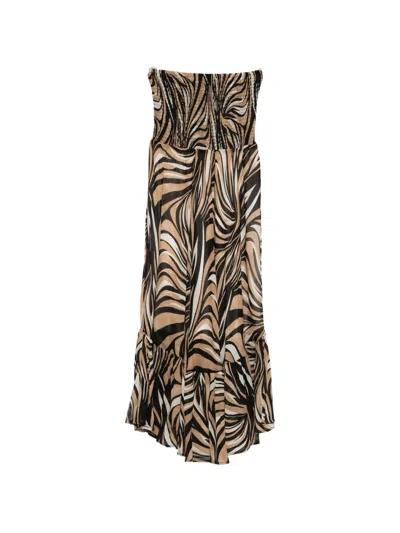 Twinset U&b Brown Animal Print Tiered Day Dress In Multi