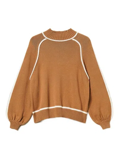 Twinset U&b Camel Brown Balloon Sleeve Sweater
