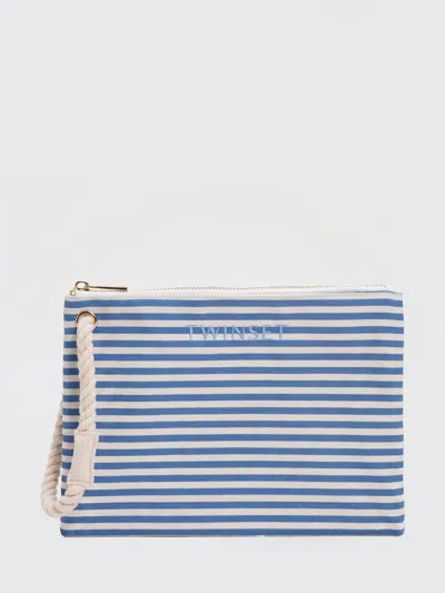 Twinset U&b Cotton Canvas Pouch With Floral Print In Blue