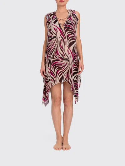 Twinset U&b Abstract Print Viscose Mini Kaftan With Off-the-shoulder Design In Multi