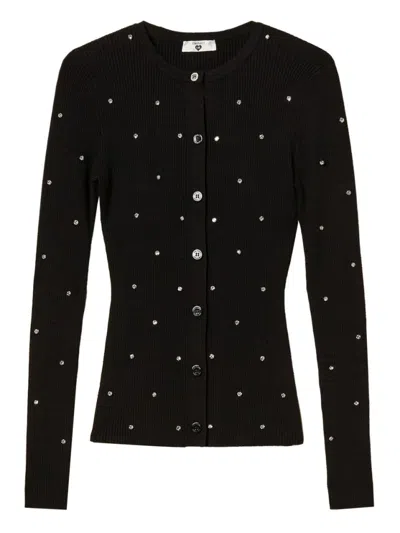Twinset U&b Fitted Black Sweater With Crystal Embellishments