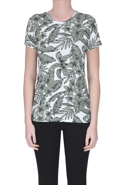Twinset U&b Flower Print Viscose T-shirt In Olive Green