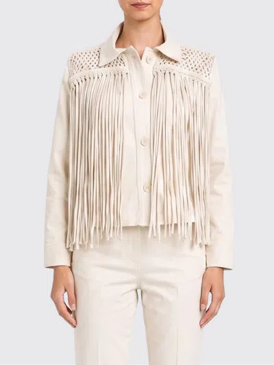 Twinset U&b Fringed Stretch Cotton Bull Jacket In Neutral