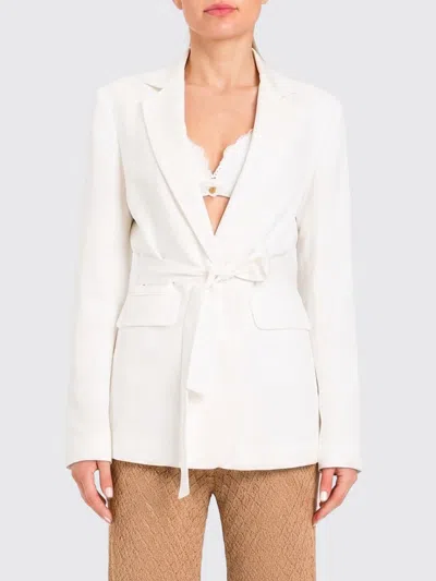 Twinset U&b Linen Blend Blazer In White