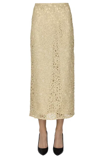 Twinset U&b Metallic Effect Knit Pencil Skirt In Gold