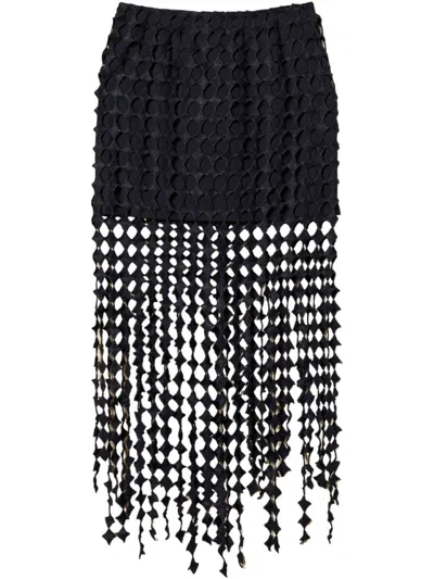 Twinset U&b Midnight Blue Skirt With Fringe Detailing And Logo Plaque