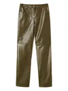 Twinset U&b Olive Green Faux Leather Panelled Trousers In Green