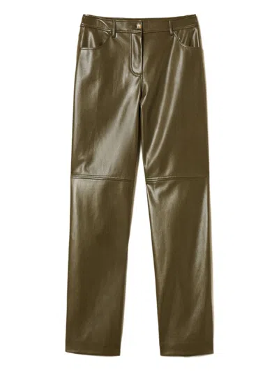 Twinset U&b Olive Green Faux Leather Panelled Trousers