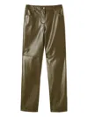 Twinset U&b Olive Green Faux Leather Panelled Trousers In Green