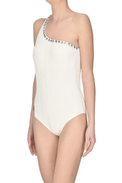 Twinset U&b One Shoulders Swimsuit In Cream