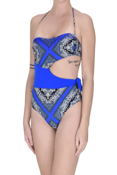 Twinset U&b Paisley Print Swimsuit In Electric Blue