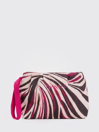 Twinset U&b Printed Cotton Canvas Pouch In Pink