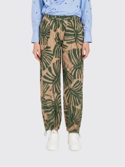 Twinset U&b Printed Cotton Trousers In Green
