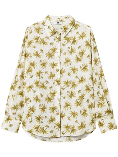 Twinset U&b Relaxed Fit White Shirt With Palm Tree Print