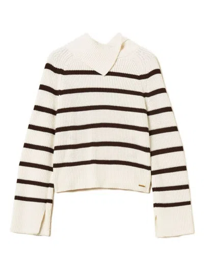 Twinset U&b Ribbed Knit Sweater With Asymmetrical Neckline In Multi