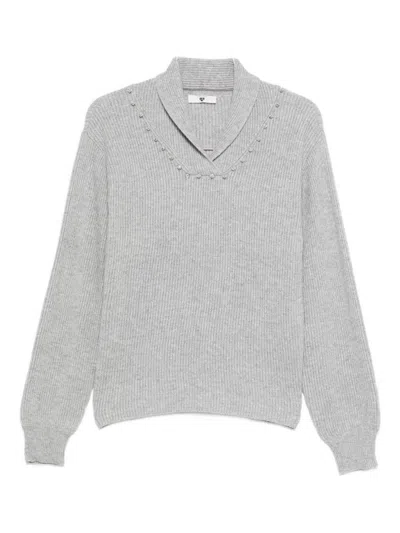 Twinset U&b Ribbed Knit Sweater With Shawl Collar In Gray