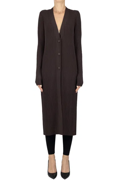 Twinset U&b Ribbed Long Cardigan In Brown
