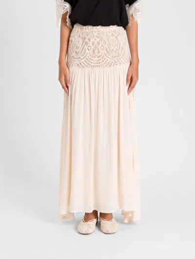 Twinset U&b Viscose And Macramé Skirt In Brown