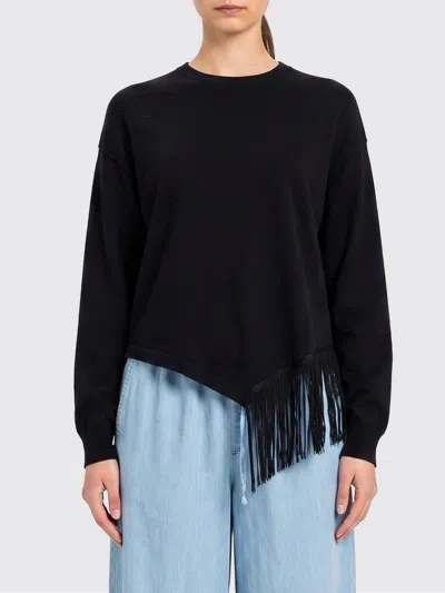 Twinset U&b Viscose Knit Top With Fringes In Black