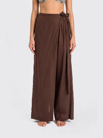 Twinset U&b Wide Leg Cotton Trousers In Brown
