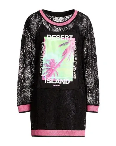 Twinset U & B Woman Mini Dress Black Size S Cotton, Polyamide, Viscose