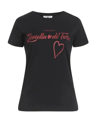 Twinset U & B Woman T-shirt Black Size M Cotton, Elastane