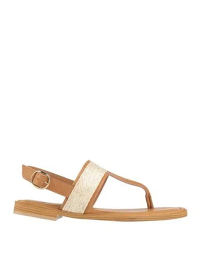 Twinset U & B Woman Thong Sandal Sand Size 7 Polyamide, Cow Leather In Brown