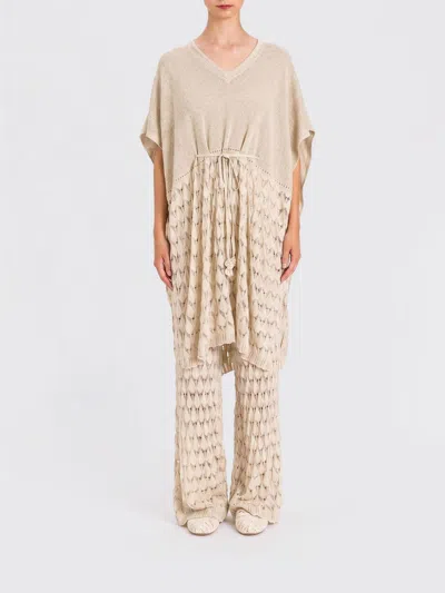 Twinset U&b Zig Zag Viscose Kaftan Top In Neutral