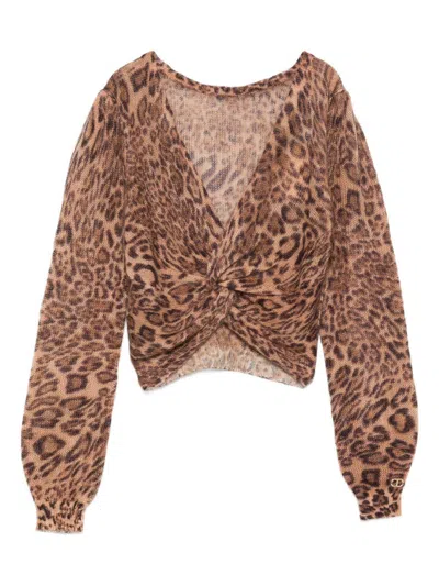 TWINSET V-NECK SWEATER WITH ANIMAL PRINT TWINSET