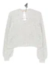 Twinset Twin-set Cropped V-neck Sweater With Balloon Sleeves And Textured Knit In Gray