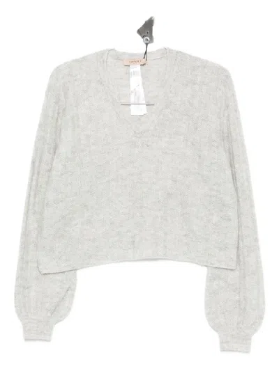 Twinset V-neck Balloon-sleeve Sweater In Gray