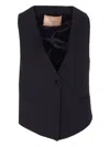 Twinset Sleeveless V-neckline Jacket Back Slit In Blue