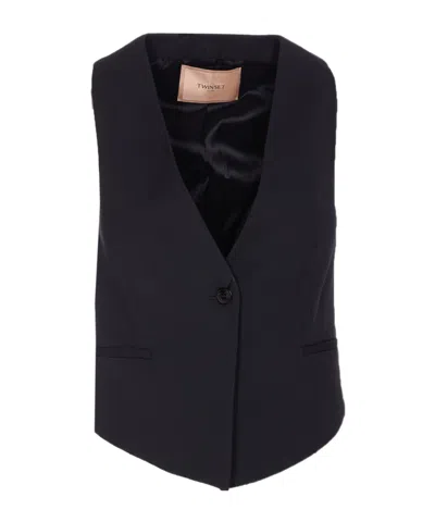 Twinset V-neck Buttoned Waistcoat In Blue