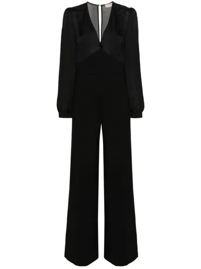 Twinset V Neck Jumpsuit With Wide Leg Pants In Black