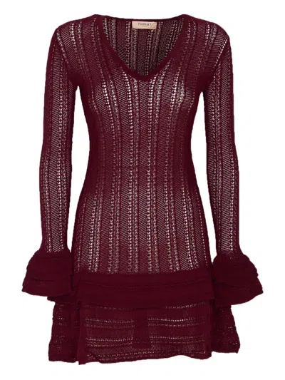 Twinset V-neck Knitted Dress In Red
