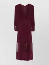 Twinset V-neck Long Sleeve Dress With Sheer Panels In Burgundy