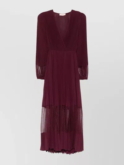 TWINSET V-NECK LONG SLEEVE DRESS WITH SHEER PANELS