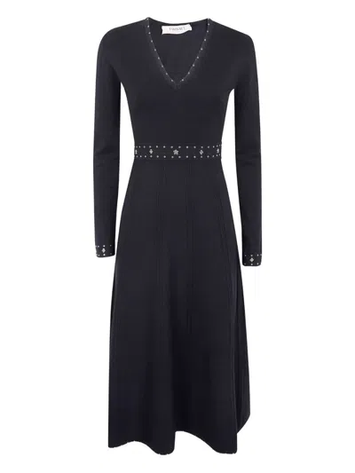 TWINSET V-NECK MIDI DRESS WITH FLARED SKIRT