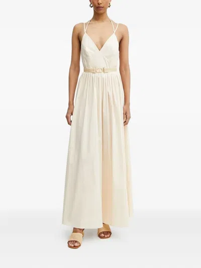 Twinset V-neck Pleated Maxi Dress In Neutral
