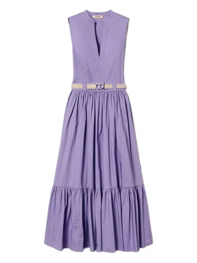 Twinset V-neck Tiered Midi Dress In Purple