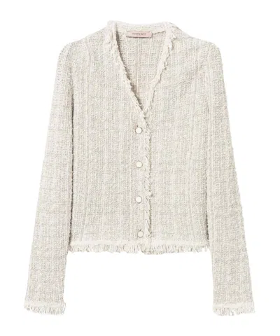 Twinset V-neck Tweed Lurex Jacket In Neutral