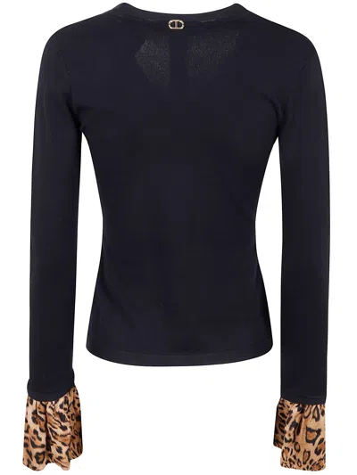 Twinset V Neck With Animalier Print In Blue