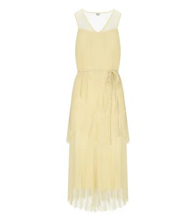 Twinset Vanilla Long Pleated Dress In Yellow