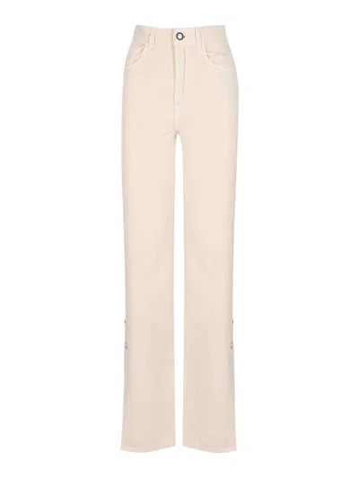 Twinset Wide Leg Jeans In Cotton Bull With Buttons In Pink