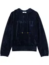 Twinset Velvet Hoodie In Blue