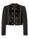 Twinset Velvet-trimmed Puff-sleeve Jacket In Black
