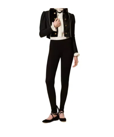 Twinset Velvet-trimmed Puff-sleeve Jacket In Black